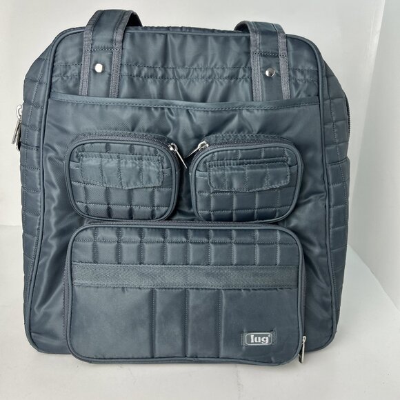 Lug Shoulder Bag Gray Quilted Diaper Travel Multi Use Tote - Picture 1 of 12